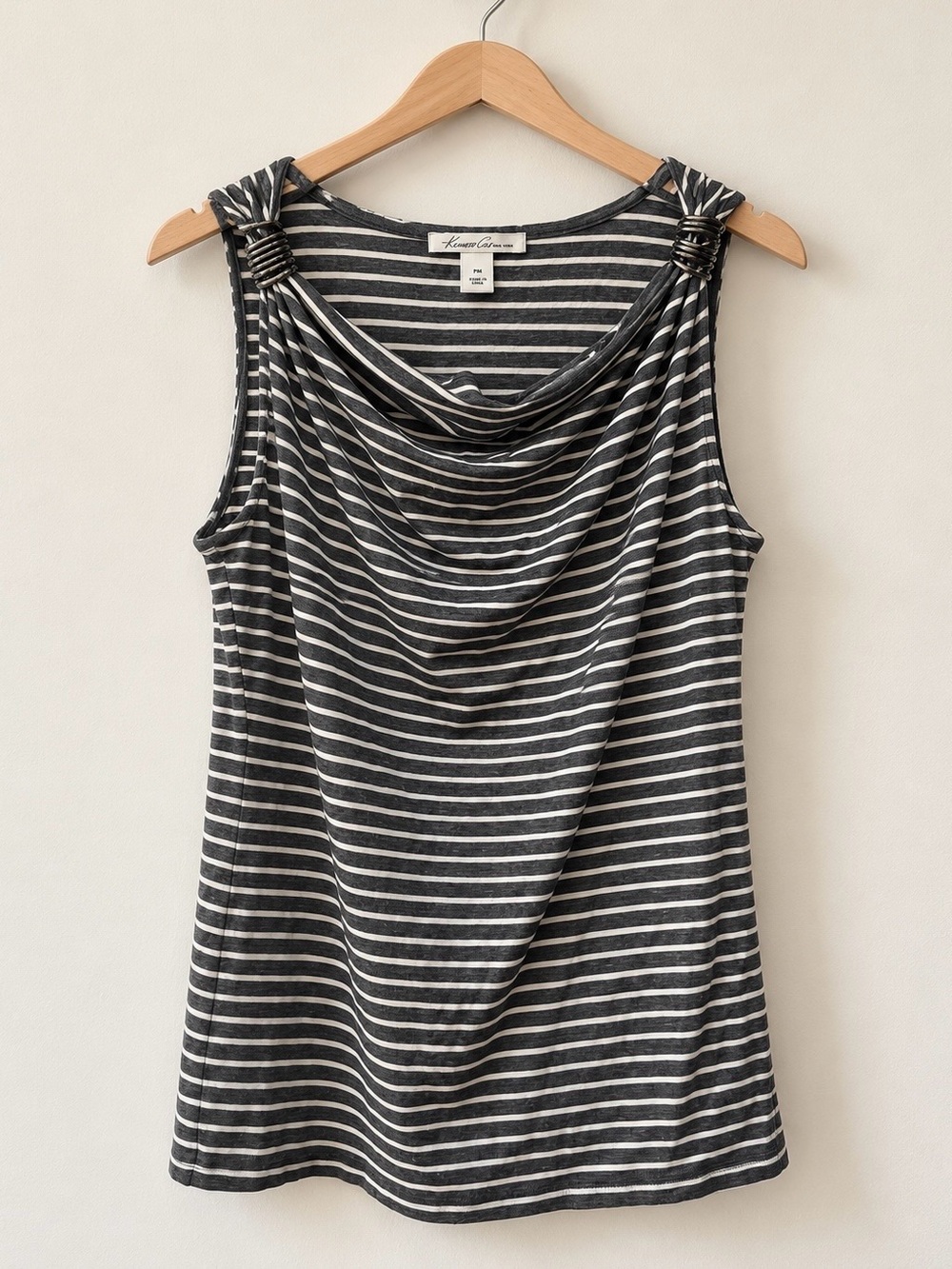 Kenneth Cole Black & White Striped Cowl Neck Tank